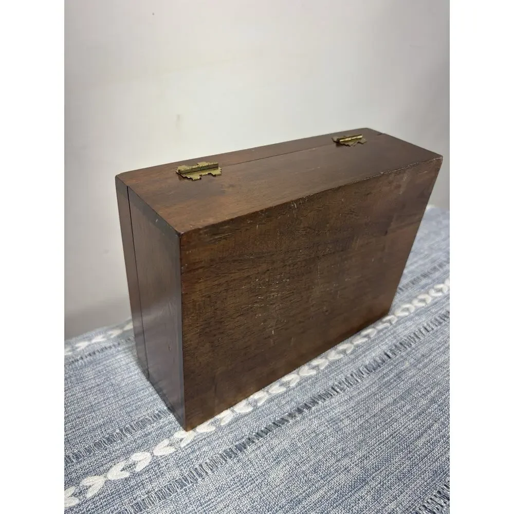 Vintage 1970s Wood Jewelry Box Floral Lid Etched Mirror Gold Lined Keepsake